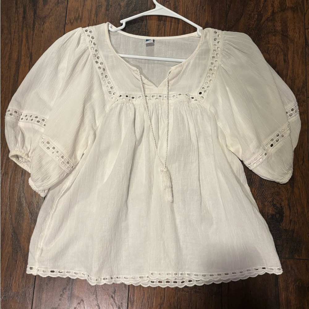 Old Navy Cream Blouse with Lace Detail